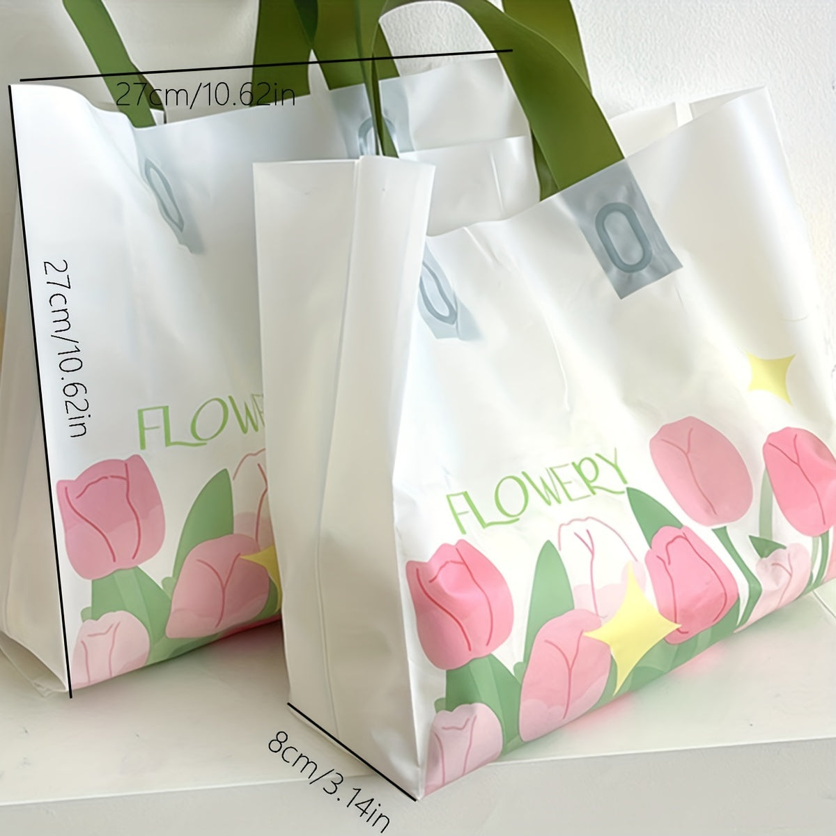 10pcs Tulip Clothing Store Tote Bags Plastic Shopping Gift Bags
