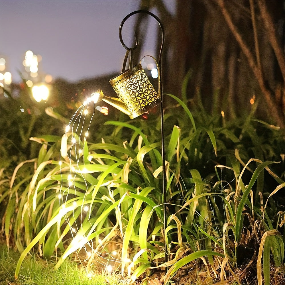 Solar Watering Can Lamp Hanging Waterfall Outdoor Garden Decoration