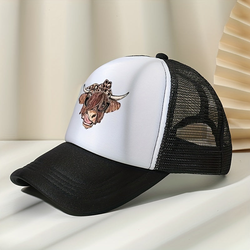 Cow Head Printed Baseball Cap Mesh Trucker Dad Hat Adjustable Sun Hat