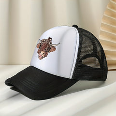 Cow Head Printed Baseball Cap Mesh Trucker Dad Hat Adjustable Sun Hat
