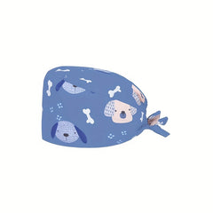 Cartoon Print Nurse Scrub Cap Adjustable Elastic Women Working Hat
