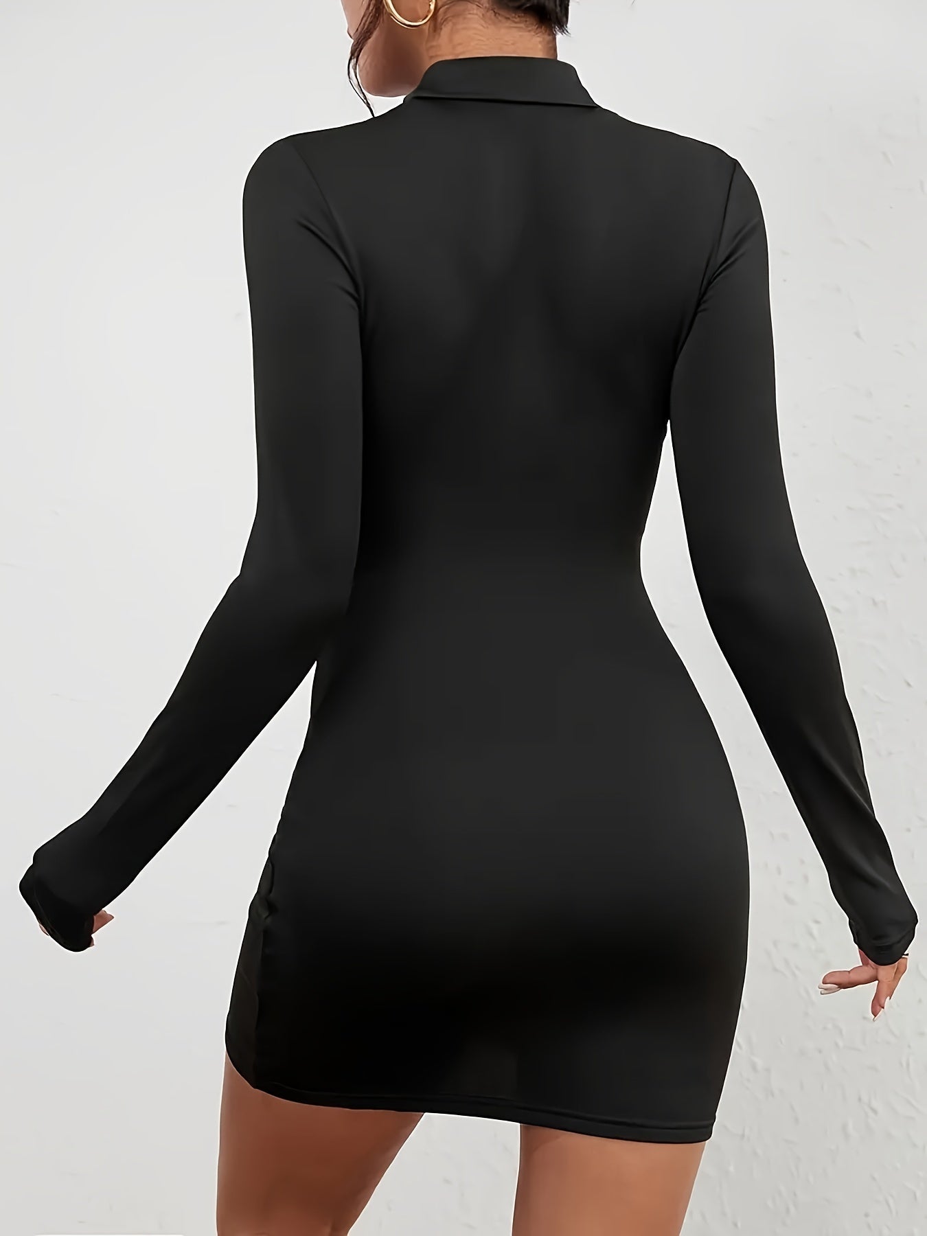  Sexy Dress Women's Plus Solid Long Sleeve Mock Neck Mini Skinny Dress