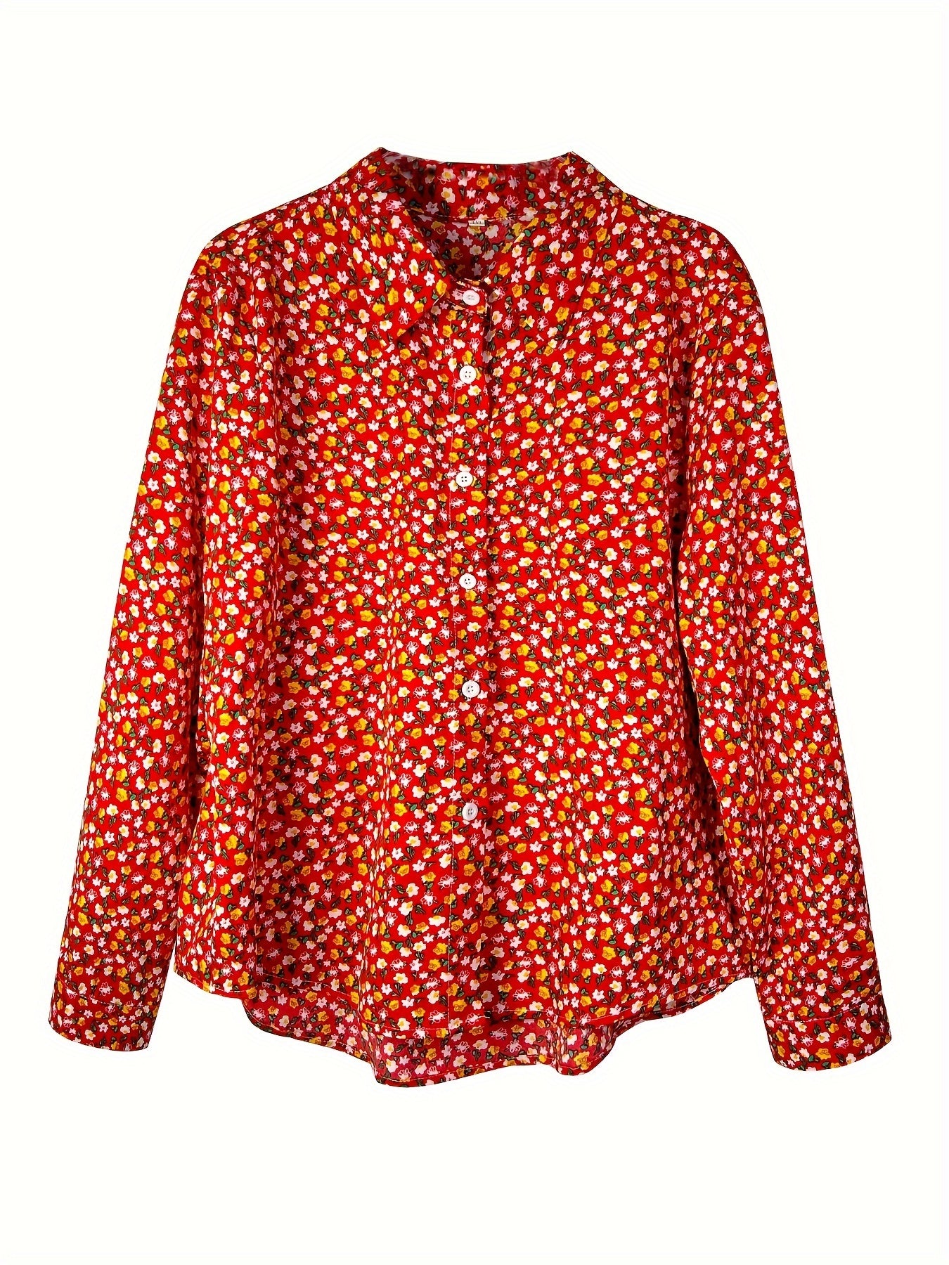 Boho Blouse Plus Size Women's Ditsy Floral Print Long Sleeve Shirt