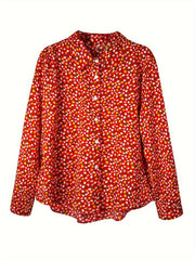 Boho Blouse Plus Size Women's Ditsy Floral Print Long Sleeve Shirt