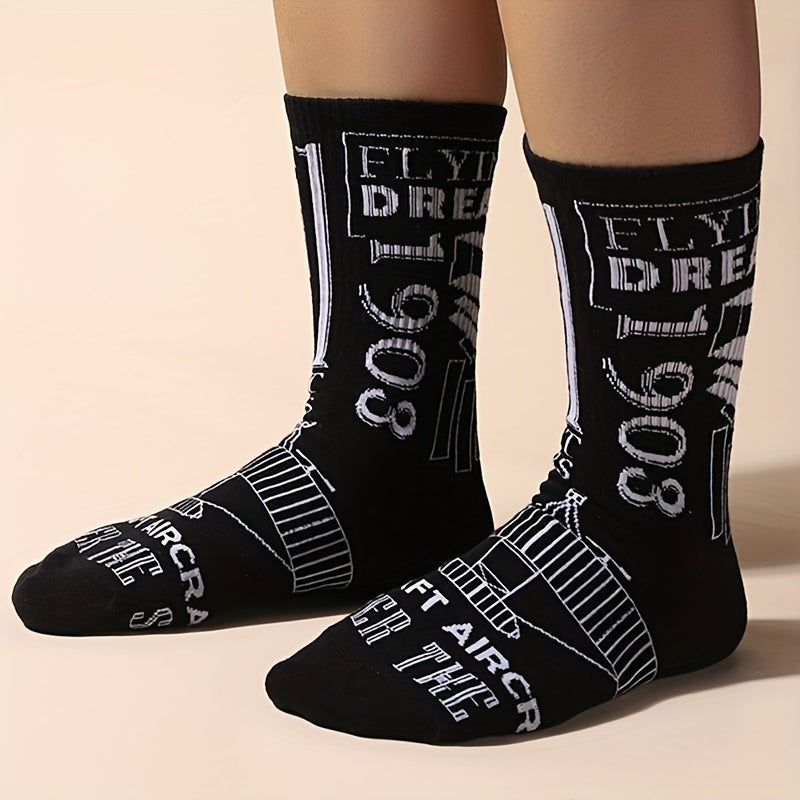 Cartoon Airplane Crew Socks for Men