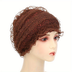 Double Layer Lace Turban Cap Head Wrap Elastic Scarf Ramadan Hijab Beanie Chemo