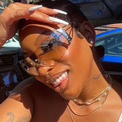 Rhinestone Frameless Rectangle Sunglasses Vintage Ladies Oversized Square