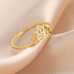 Lucky Nine Petal Lotus Ring Stainless Steel Classic Finger Ring Gift