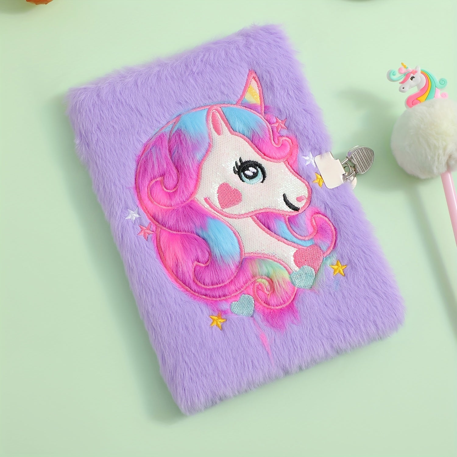 Unicorn Diary with Lock Plush Notebook Girls Gift