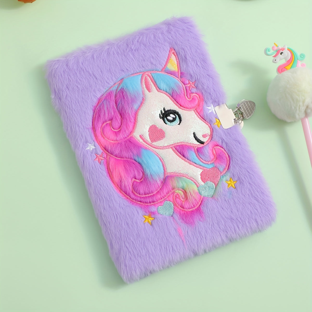 Unicorn Diary with Lock Plush Notebook Girls Gift