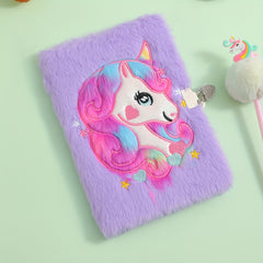 Unicorn Diary with Lock Plush Notebook Girls Gift
