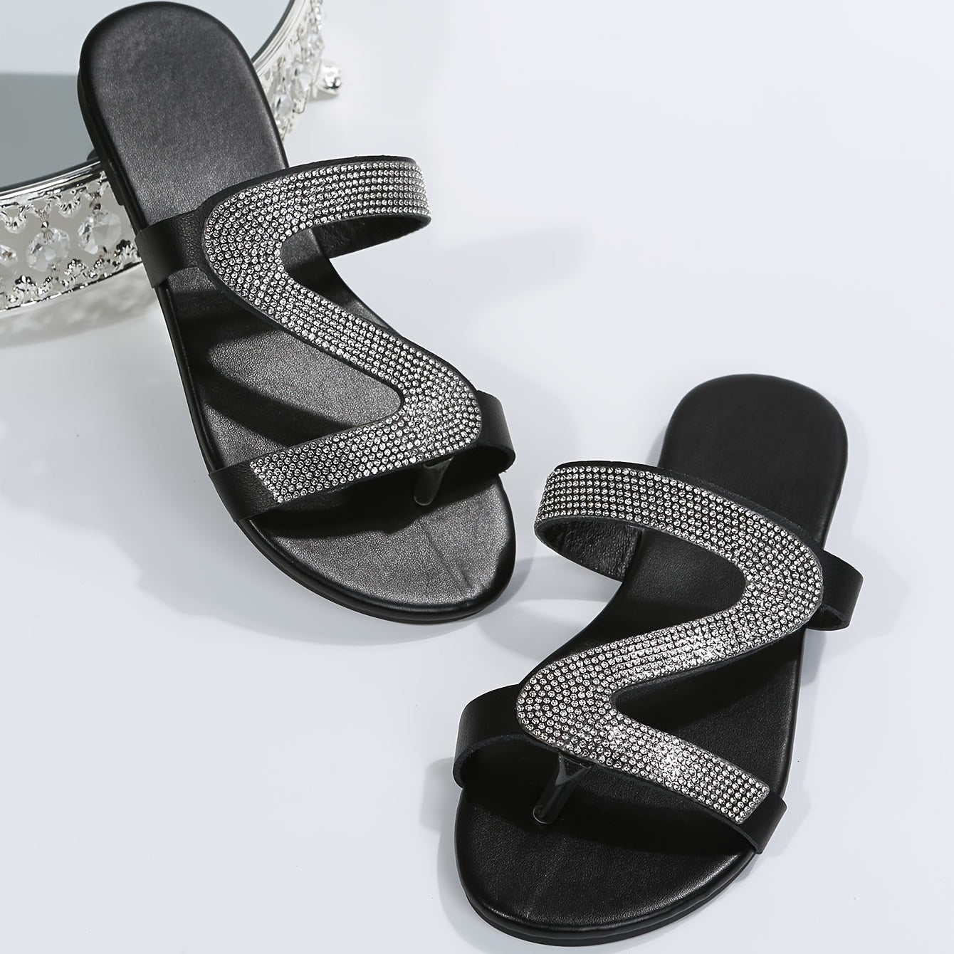 Women's Rhinestone Slide Sandals Bohemian Flatform Shoes