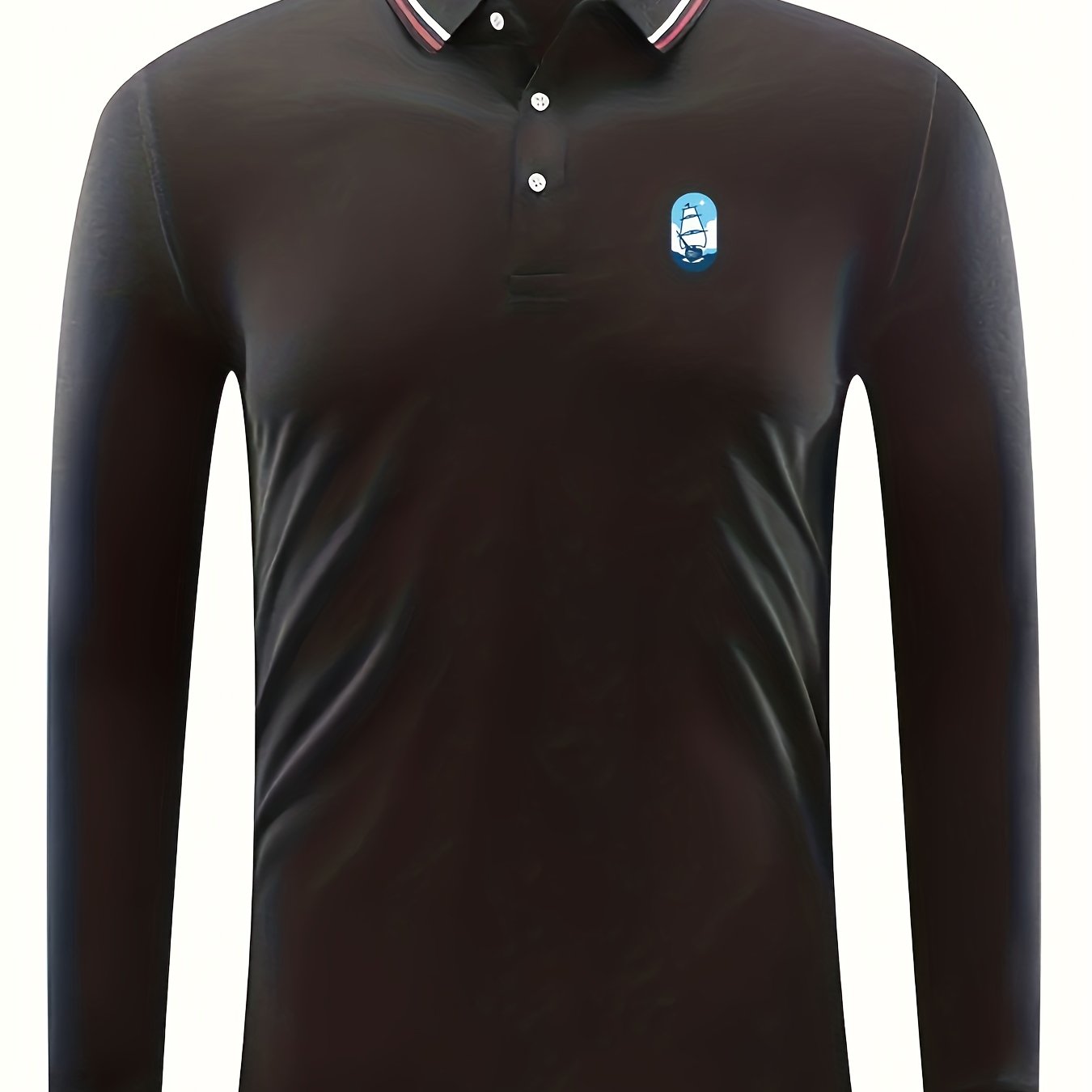 Sailboat Print Men's Lightweight Long Sleeve Polo Shirt