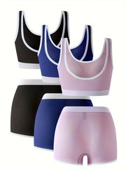 3 Sets Bra Panties Sports Ribbed Elastic Intimates Lingerie Set
