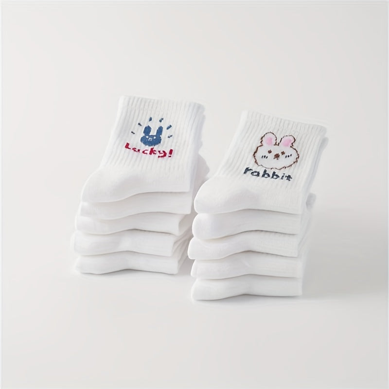 10 Pairs Bear & Bunny Print Mid Tube Socks for Women