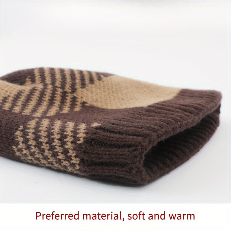 Winter Fleece Lining Plaid Knitted Beanie Hat for Men & Women