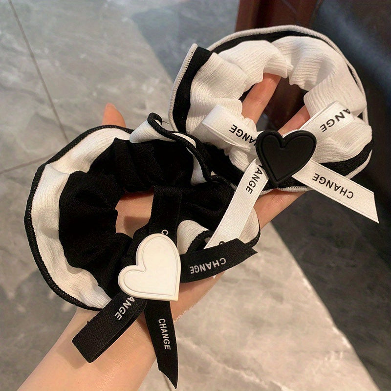 2Pcs Small Seamless Hair Scrunchies Set Heart Decor Ponytail Bands Gift