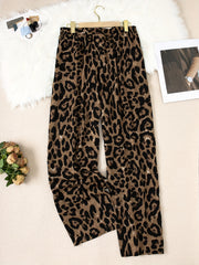  Leopard Print High Rise Wide Leg Pants