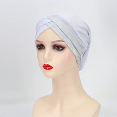 Glitter Forehead Cross Turban Cap Solid Head Wrap Bandana Headwear
