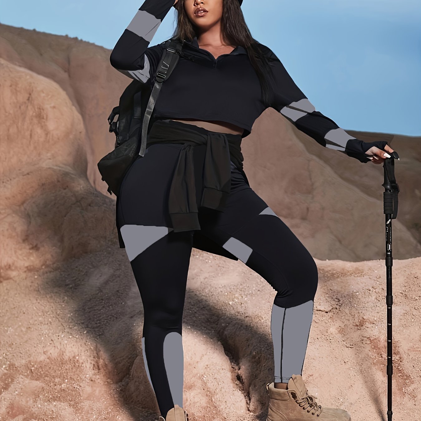  Colorblock Zip Crop Top & Leggings Set