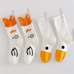 4 Pairs Cartoon Duck Print Socks Women's Stockings