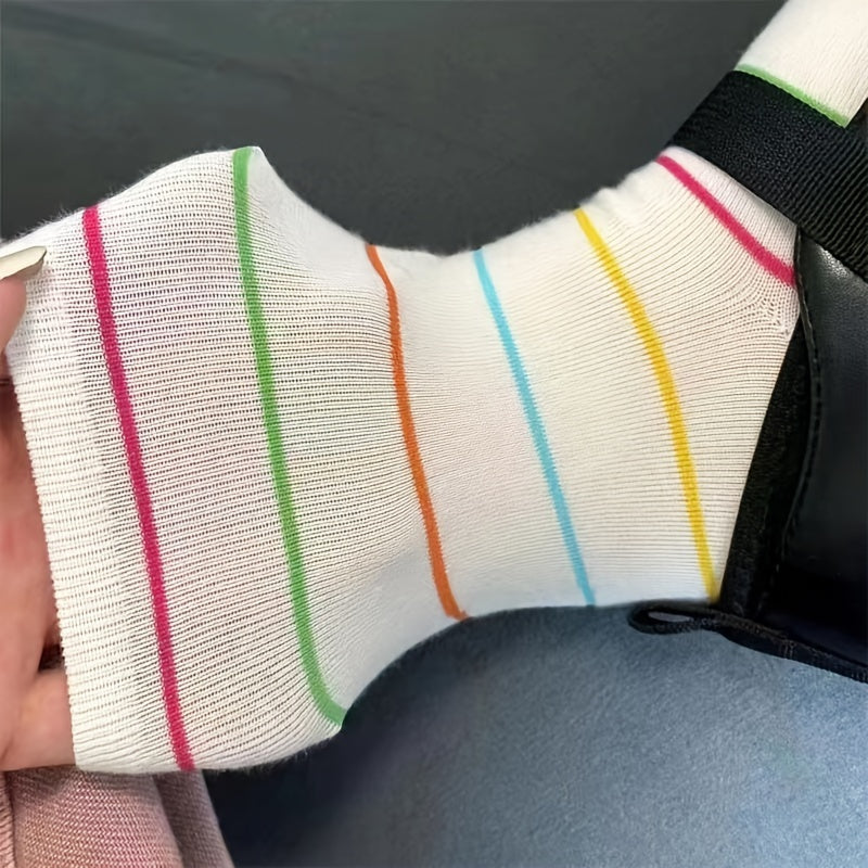 3 Pairs Polka Dot & Stripe Print Socks Soft Mid Tube Women's Stockings