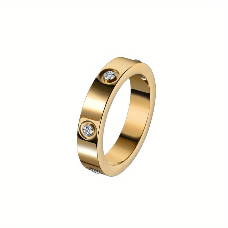 4mm Faux Diamond Ring Titanium Steel Couple Rings