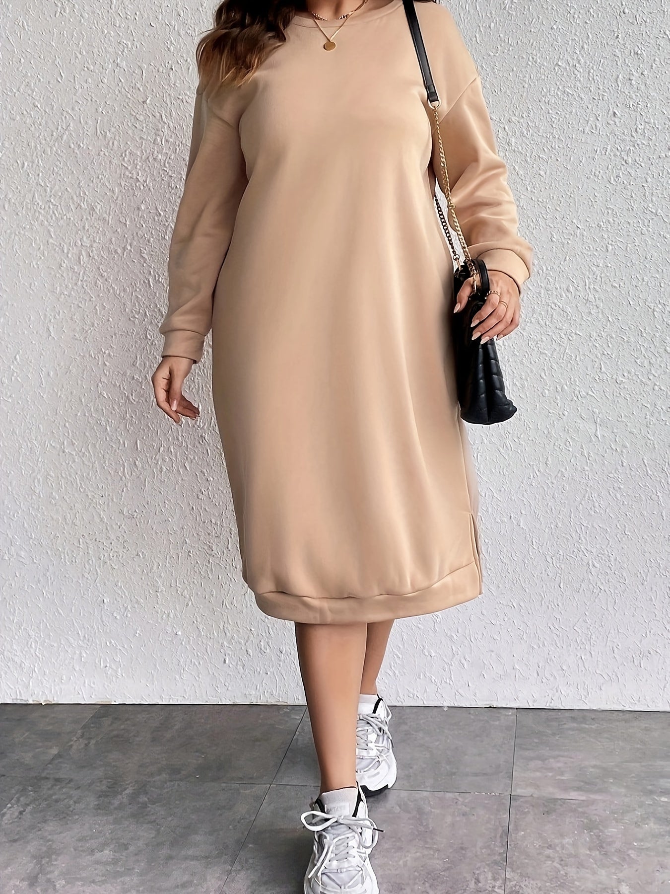  Women's Slogan Print Long Sleeve Sweatshirt Dress