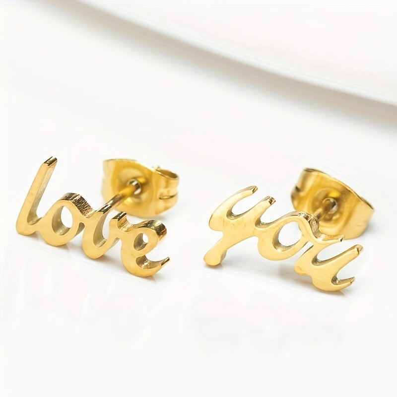 2pcs Men's Stainless Steel Love You Stud Earrings