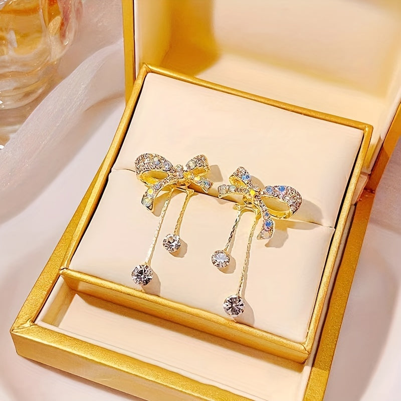 3D Bow Rhinestone Stud Earrings Crystal Studs Birthday Gift