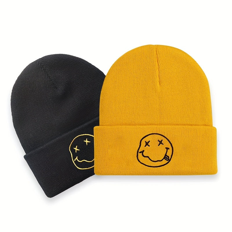 Happy Face Embroidered Beanie Hat