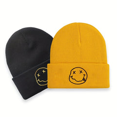 Happy Face Embroidered Beanie Hat