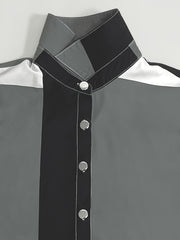  Geometric Print Button Up Blouse