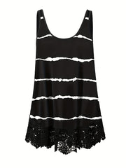  Rose Print Lace Tank Top Women's Sleeveless Casual Top