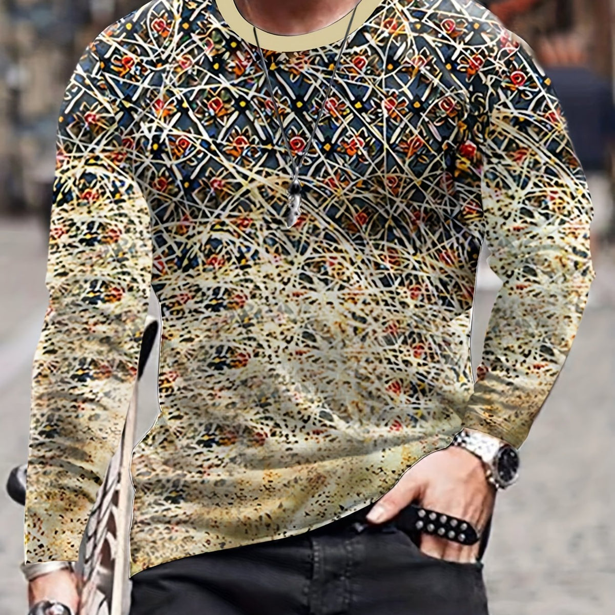 Floral Scrawl All Over Print Men's Long Sleeve Tee