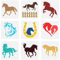 Set of 9 Horse Stencils for Drawing/Painting 150X150Mm