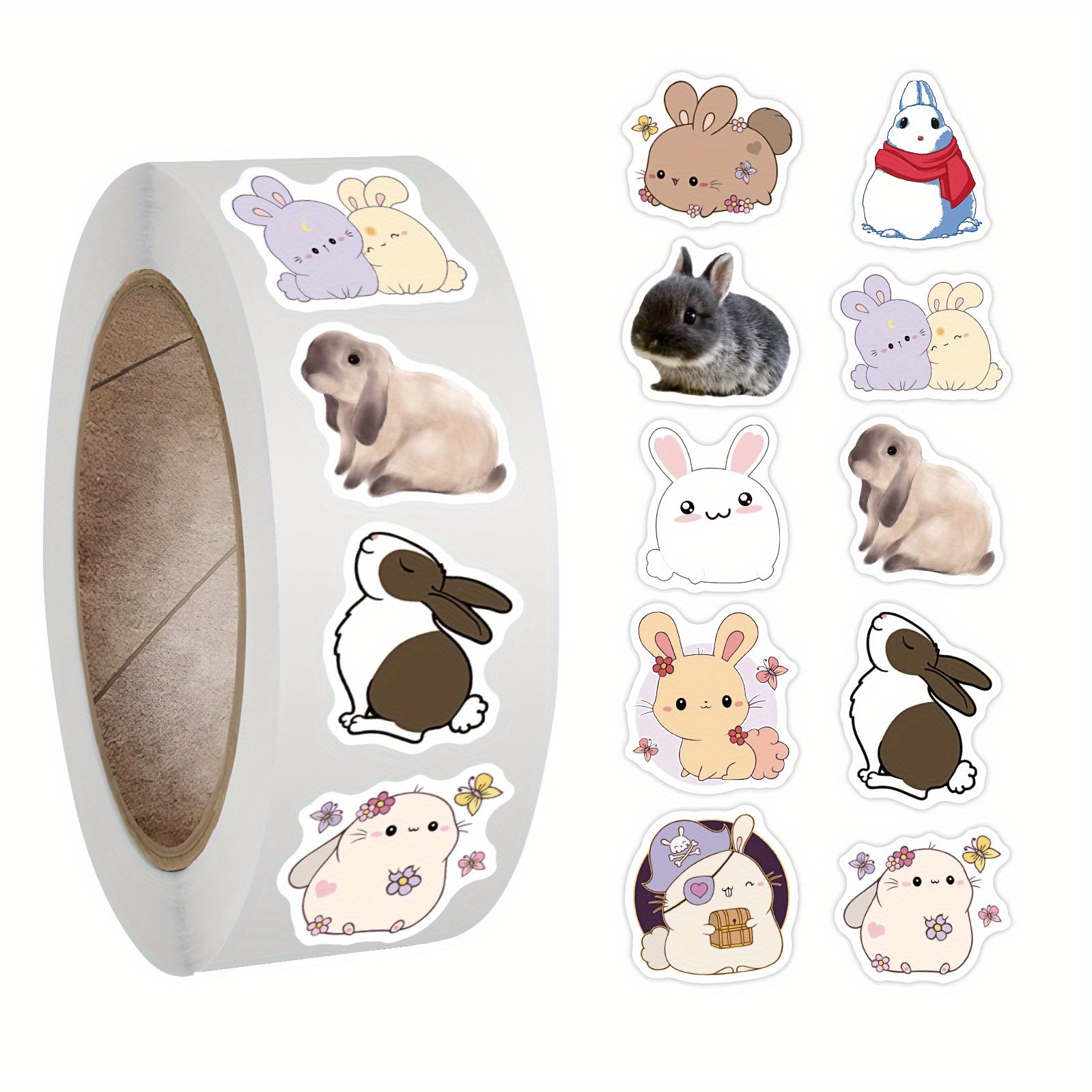 500pcs Rabbit Stickers Roll for Water Bottles Laptop Phone Motorcycle