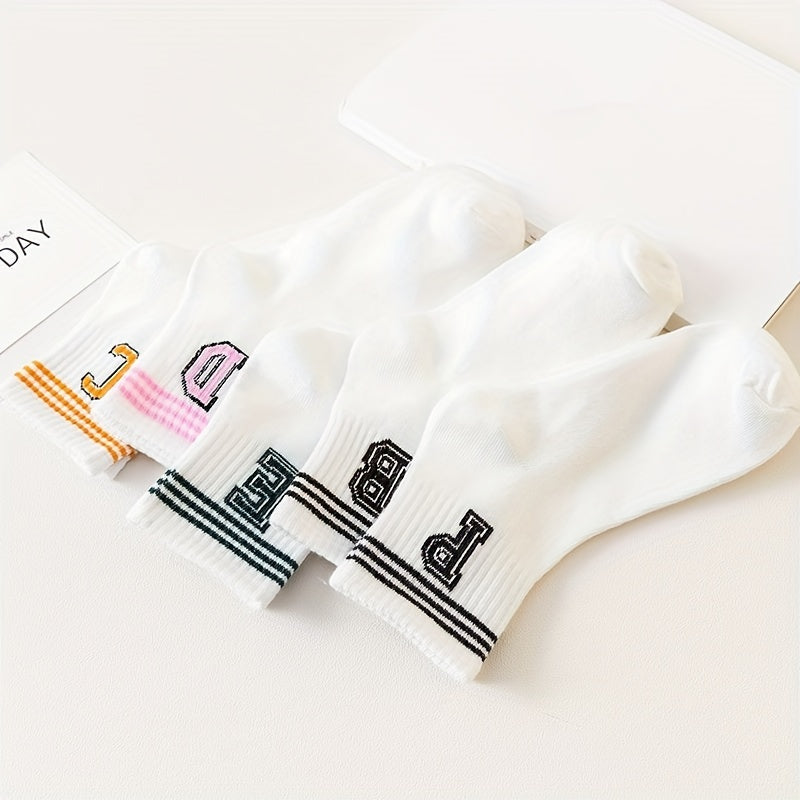 5 Pairs Letter & Stripe Print Socks Women's Mid Tube Stockings