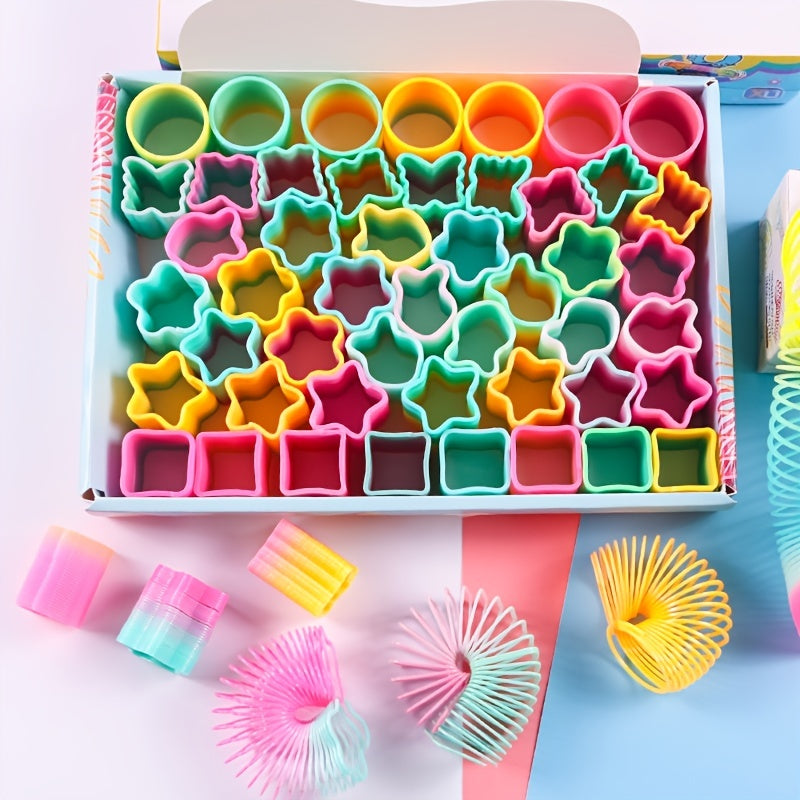 48pcs Mini Rainbow Circle Toys Five star Spring Stacking Party in Colorful Box