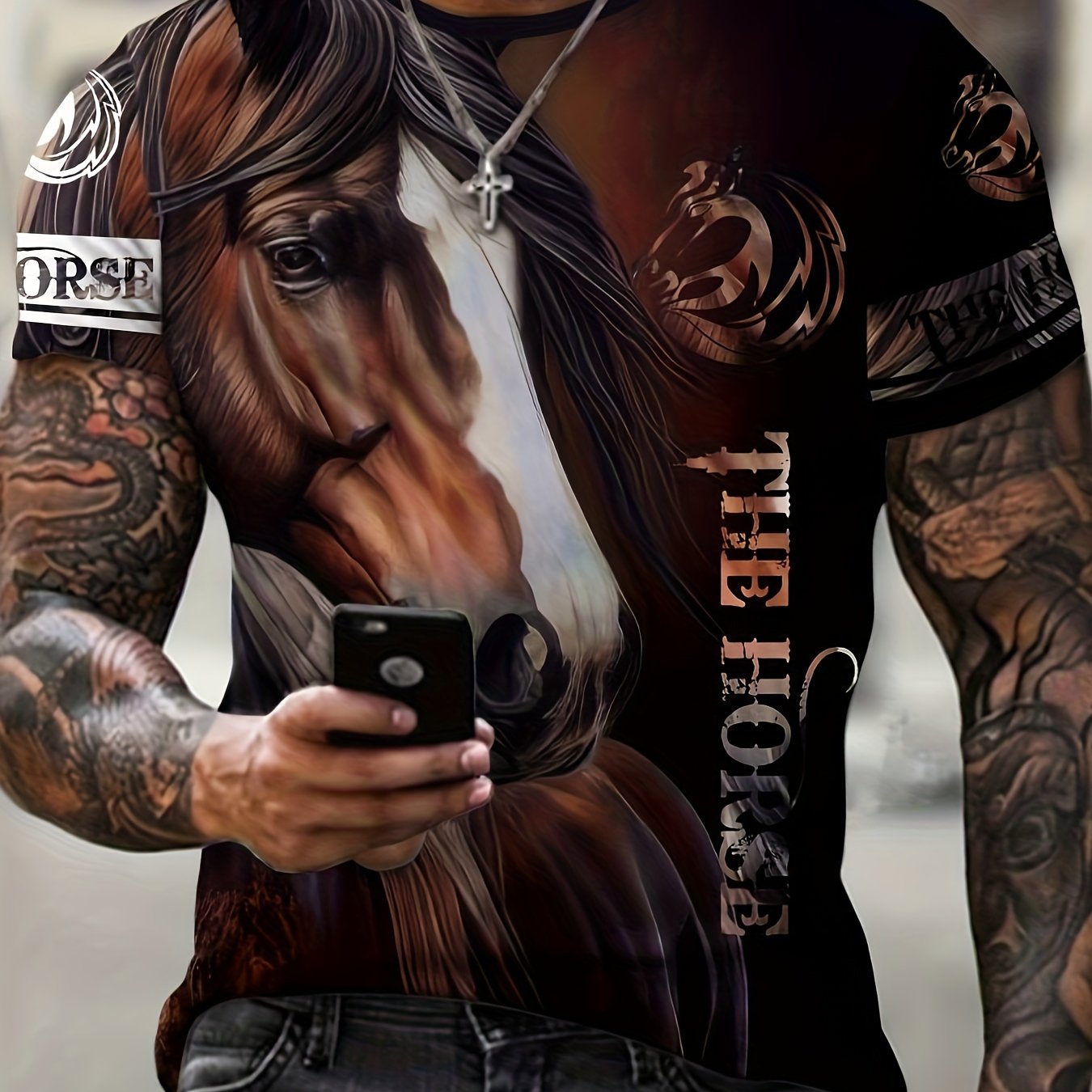3D Horse Print Men's Graphic T shirt Short Sleeve Tees