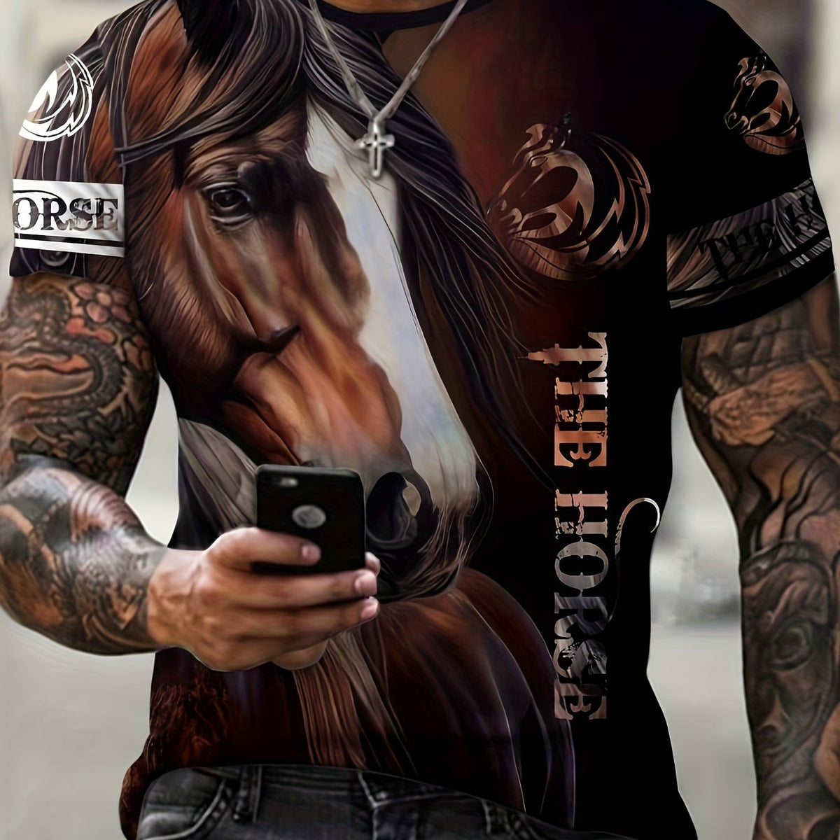 3D Horse Print Men's Graphic T shirt Short Sleeve Tees