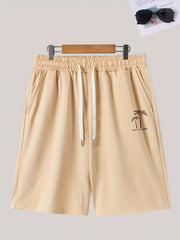 Men's Coconut Tree Printed Drawstring Shorts With Pockets
