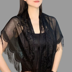 Classic Lace Veil Tassel Scarf Vintage Catholic Mantilla Head Covering