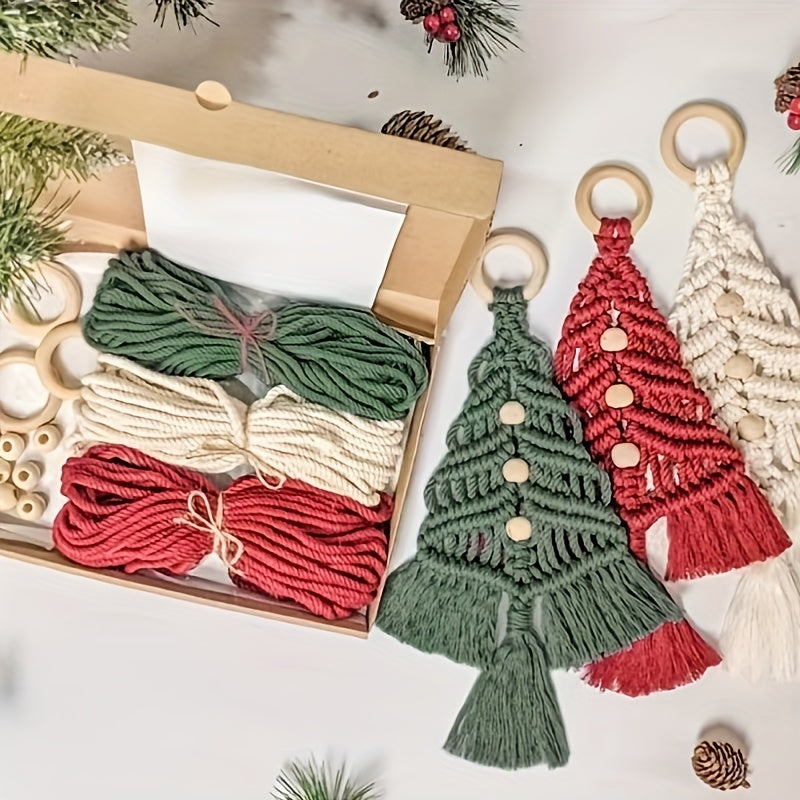 3pcs Woven Christmas Tree Decoration DIY Set Cotton Rope Wall Door Window Decor
