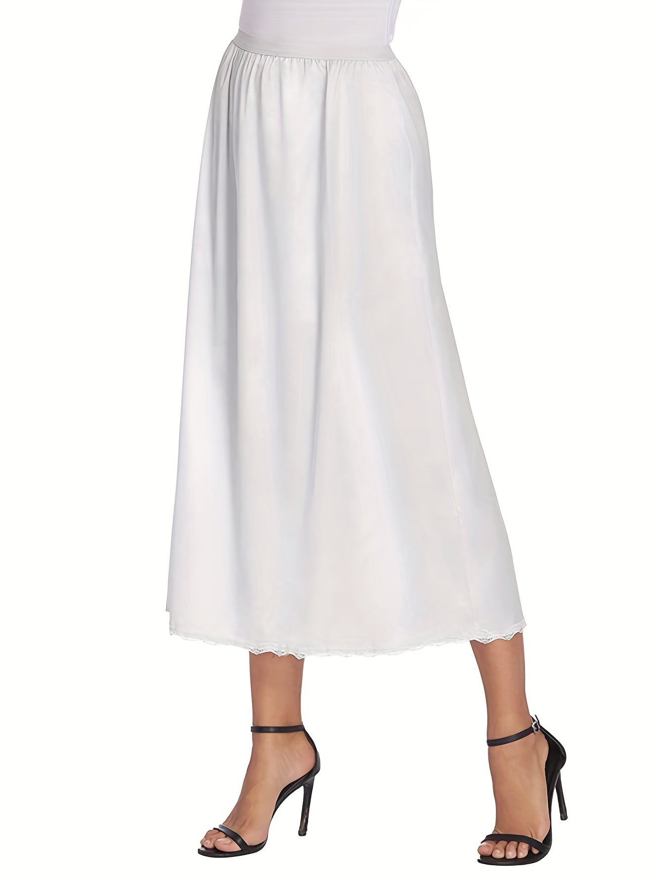 Lace Trim Midi Skirt Casual Solid Skirt Women's Clothing