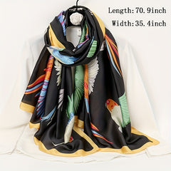 Colorful Birds Print Large Square Silk Scarf