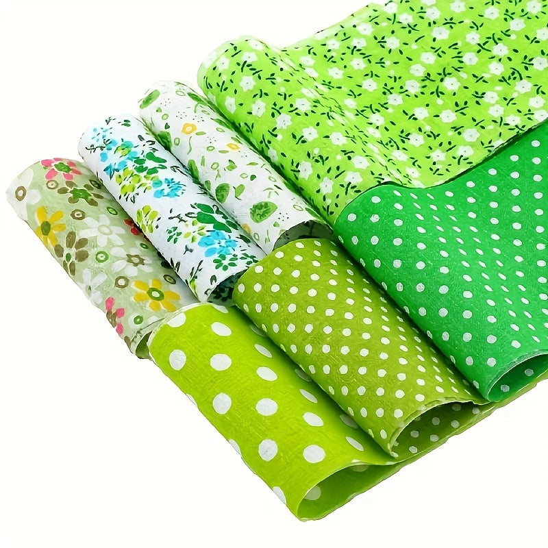 40pc Green Quilting Fabric Strips - Floral & Polka Dot Patterns - DIY