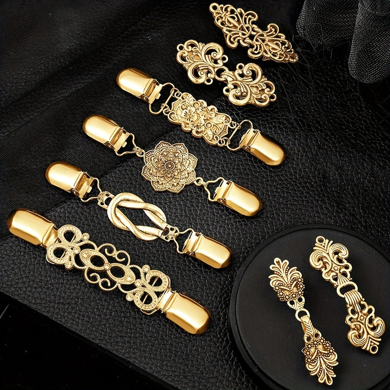 Vintage Sweater Shawl Clip Metal Brooch Floral Pattern Collar Clip Pin