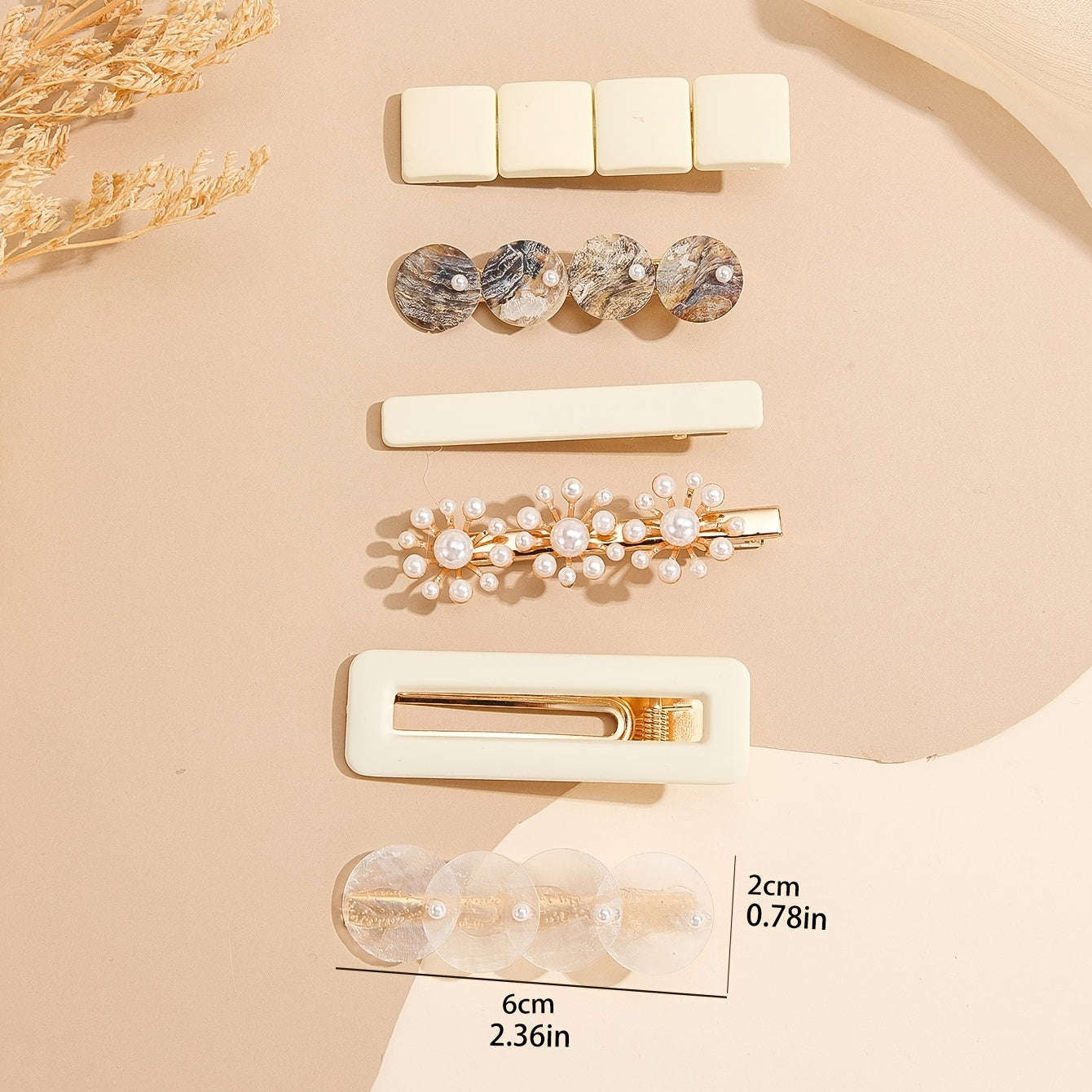 6pcs Pearl Square Hair Clip Metal Hairpin Barrette Party Prom Accessories