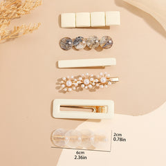 6pcs Pearl Square Hair Clip Metal Hairpin Barrette Party Prom Accessories